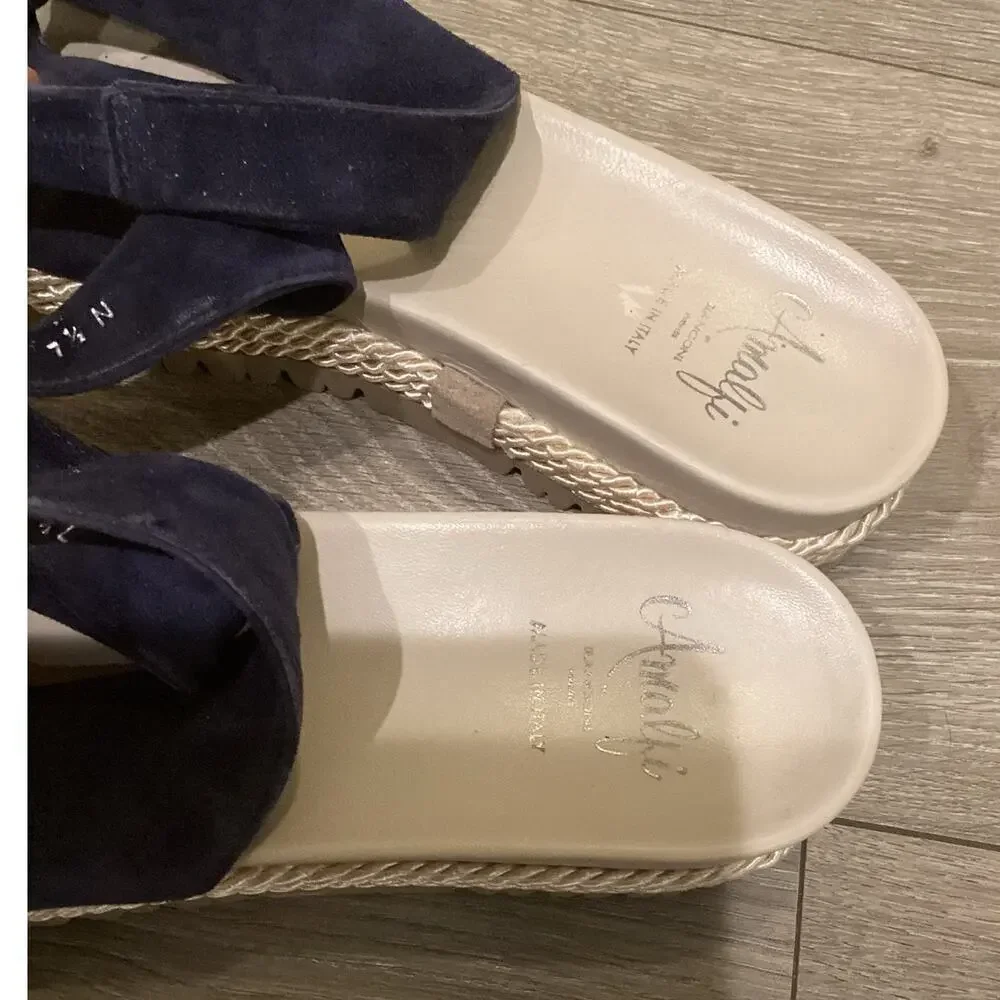 Amalfi Womens Slingback Flats 7.5 N Navy Blue White Nautical Resort Suede Sandal